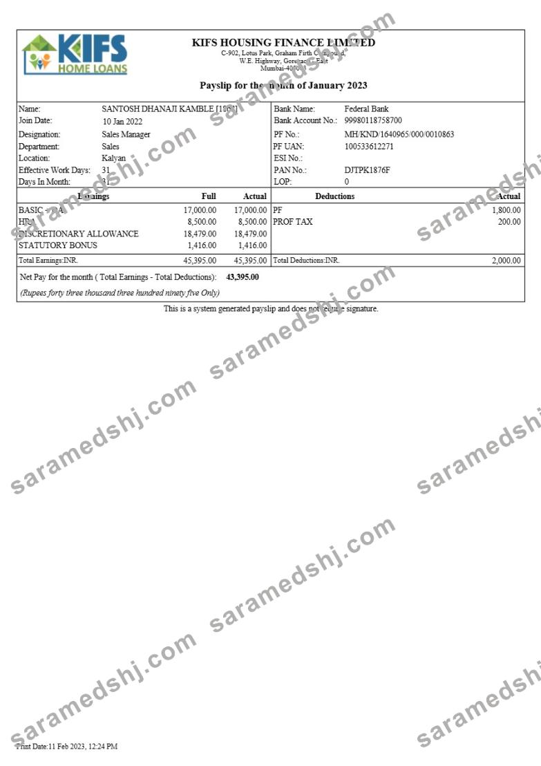 KIFS Housing Finance payslip template in Word and PDF formats.pdf, 1